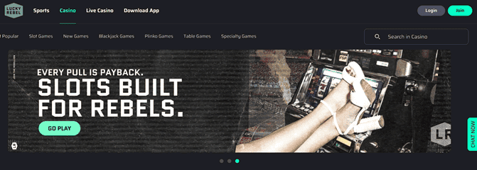 Lucky Rebel USDT casino review screenshot 2